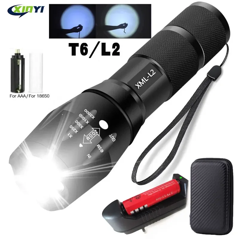 LED Rechargeable Flashlight  XML T6/L2 linterna torch 18650 Battery 5 Modes Waterproof Outdoor Camping Powerful Led Flashlight