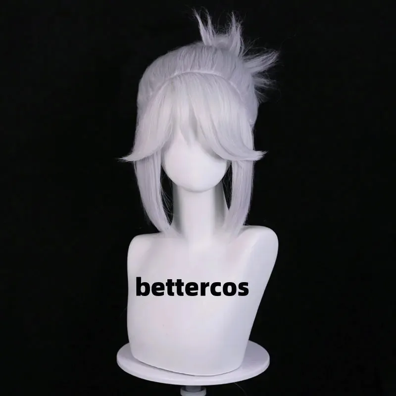 ゲーム Valorant コスプレジェット銀白色シルバーグレー耐熱人工毛ウィッグ + ウィッグキャップ