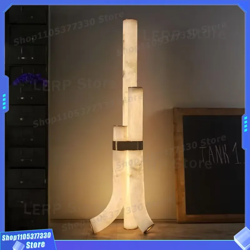 Customizable Size Modern LED Floor Lamp Natural Marble Base Standing Light for Bedroom Study Room Home Decor Lighting Fixture