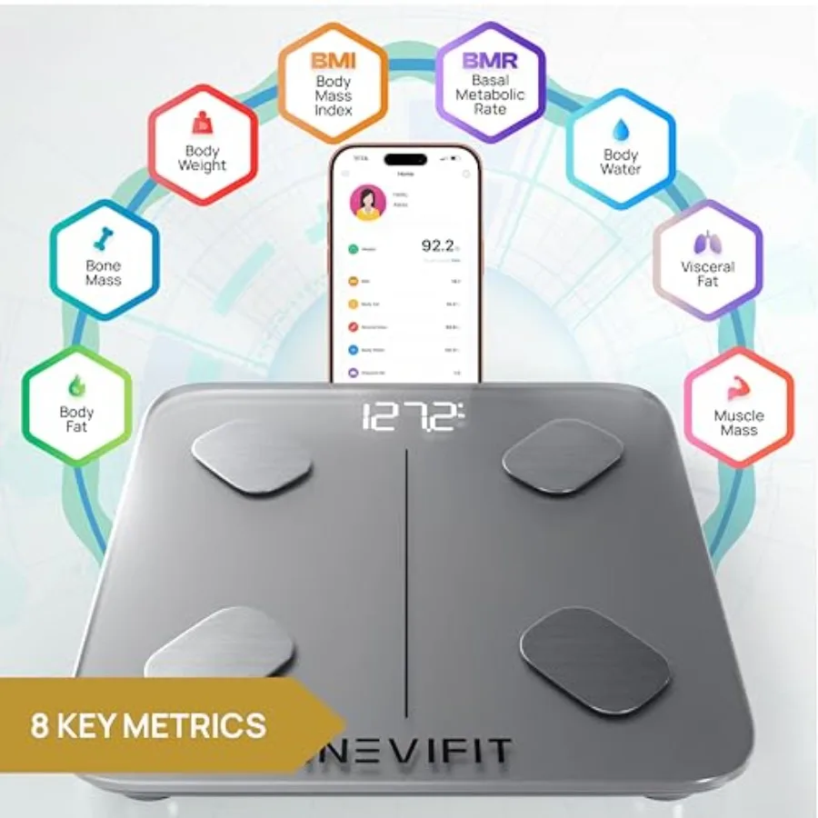 Smart Body Fat Scale for home use, eco-SIL material, white, highly accurate Bluetooth digital bathroom body composition analyze