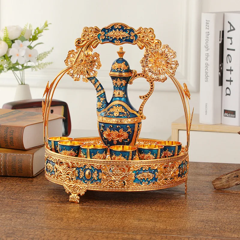 Set hadiah gelas anggur mewah berbahan paduan emas berkualitas tinggi untuk dekorasi meja rumah dengan nampan