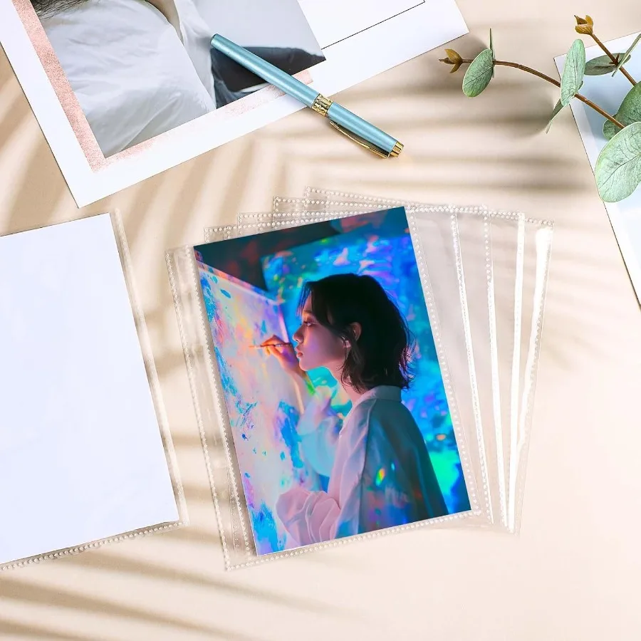 50 Pack 50 Pocket 5x7 Clear Page Protecto for A5 Binder 6 Ring Top Loading Paper Protector Sheets Binder Sleeves for CardsPhoto