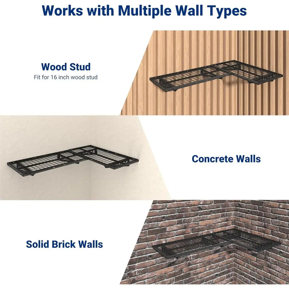 رفوف حائط زاوية 2 × 4 أقدام من سلسلة Pro، أرفف عائمة مقاس 24 × 48 بوصة، سعة 660 رطل، وحدة تخزين جراج سوداء #5