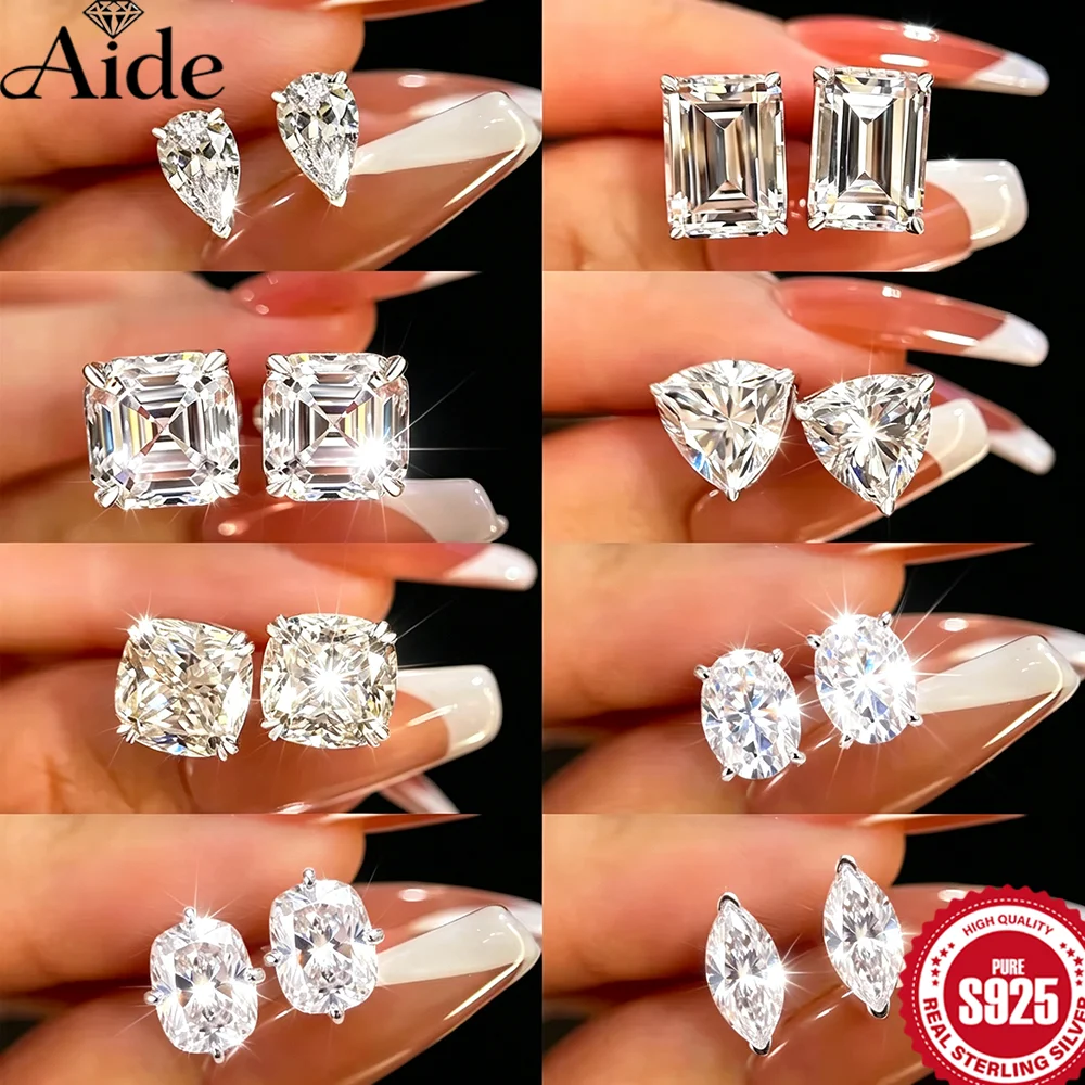 AIDE 925 Sterling Silber Klassische 1 Karat Moissanit D-Farbe Flache Rückseite Piercing-Ohrringe für Frauen Zierlicher Hochzeits-Brautschmuck