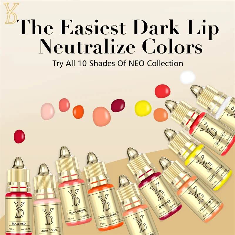 YD NEO Dark Lip Neutralization Micro Pigments 10 Colors Tattoo Ink for Professional PMU Artist Correct&Neutralize Dark lips 12ML