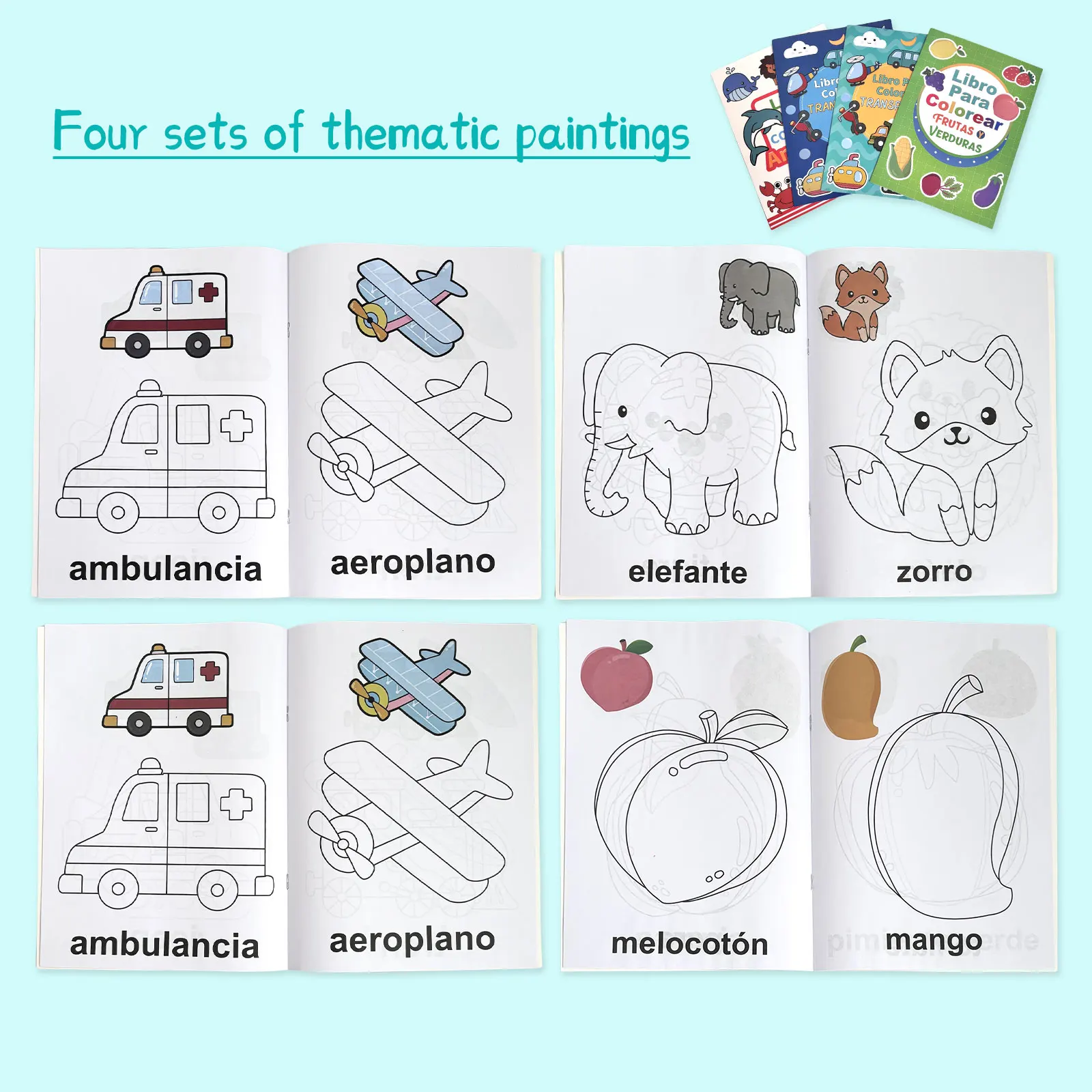 Spanish Children's Colouring Book 4-8 Years Animals Fruits Transportation Enhance Creativity and Imagination Drawing Gifts