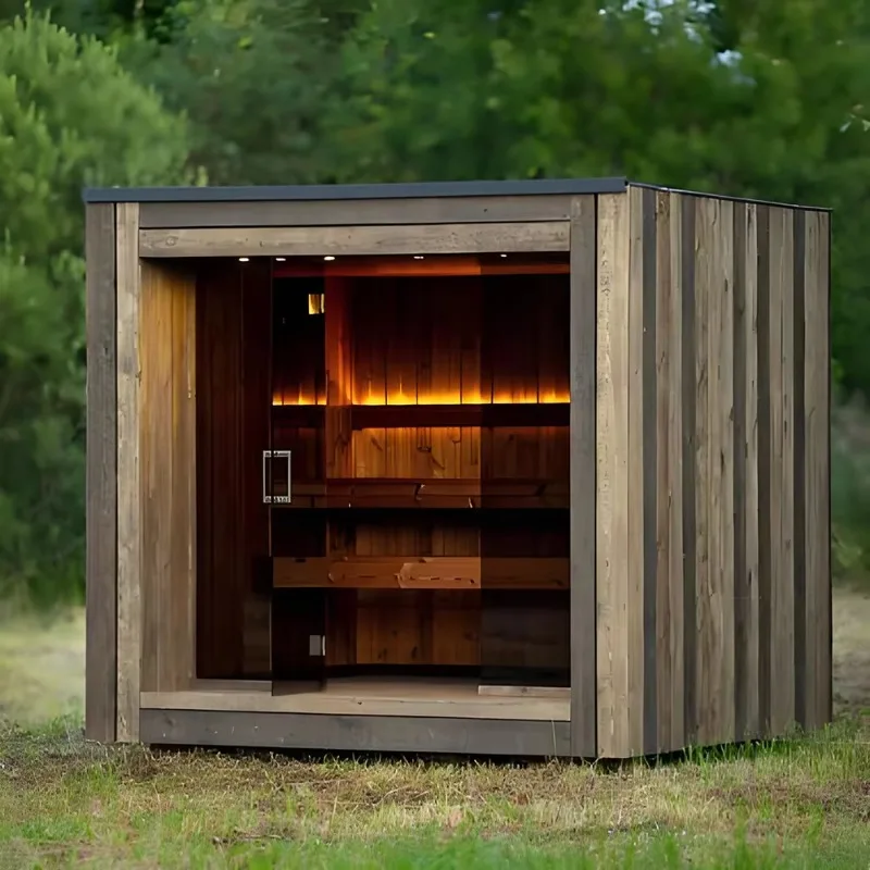 Hot Sale Outdoor Traditional 4 Person Steam Sauna Room with Panoramic Glass Window Solid Wood Factory Supply Customized