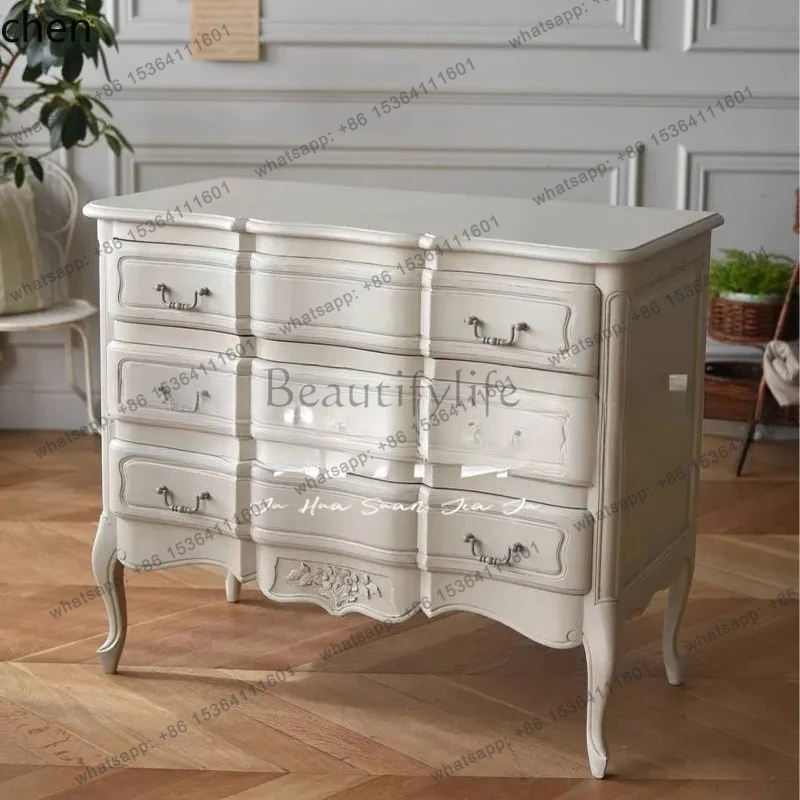 

Country Solid Wood Vintage Bedroom Chest of Drawers Hallway Storage Simple Small Apartment Living Room Organizer Cabinet
