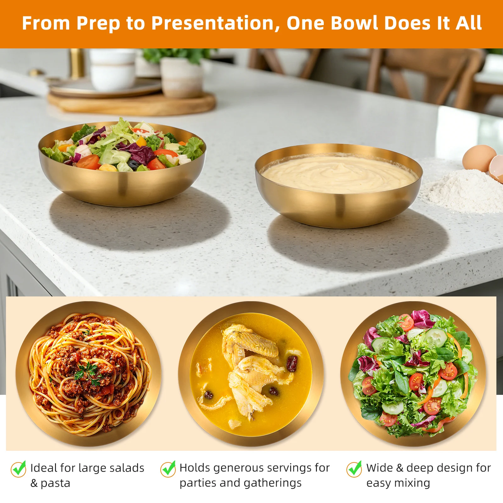 

Stainless Steel Fruit Multi-Function Food Serving Household Wear-Resistant Salad Bowl Reusable Sturdy Mixing Bowl For Daily
