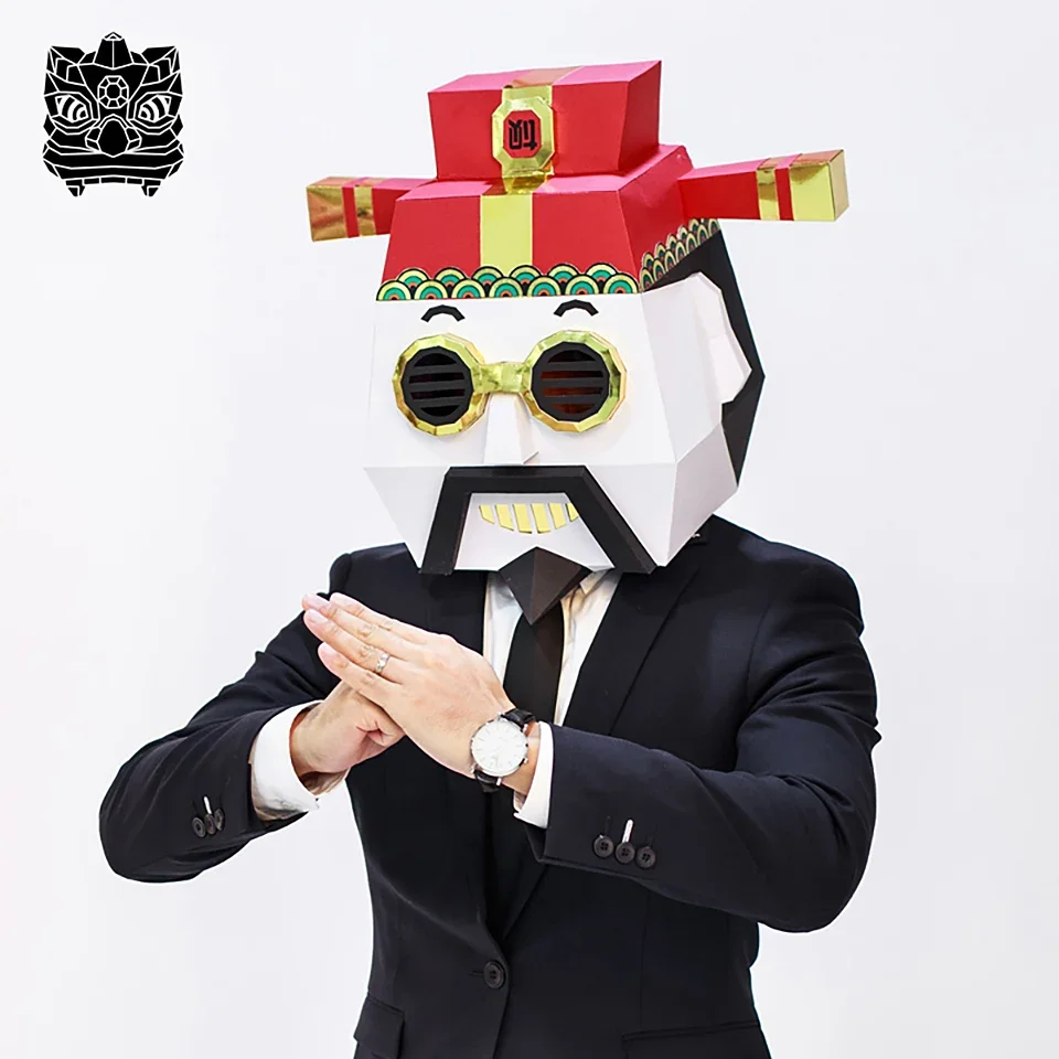 Peking Opera Ancient God of Wealth Mask Paper Model 3D Papercraft Art Origami Costume Party Cosplay,Handmade DIY Craft RTY330