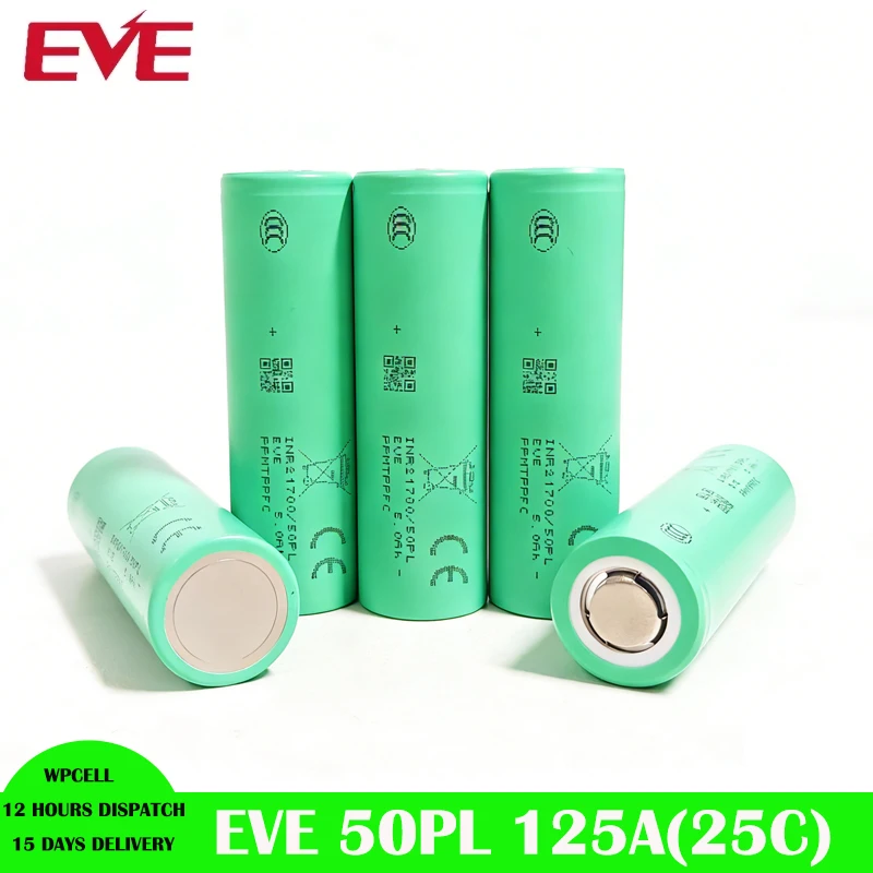 25C Hochstrom-Akku, tablettenlos, EVE INR21700/50PL, 5000mAh, 125A, Lithium-Ionen-Akku, wiederaufladbar, niedriger Widerstand, für Elektrowerkzeuge