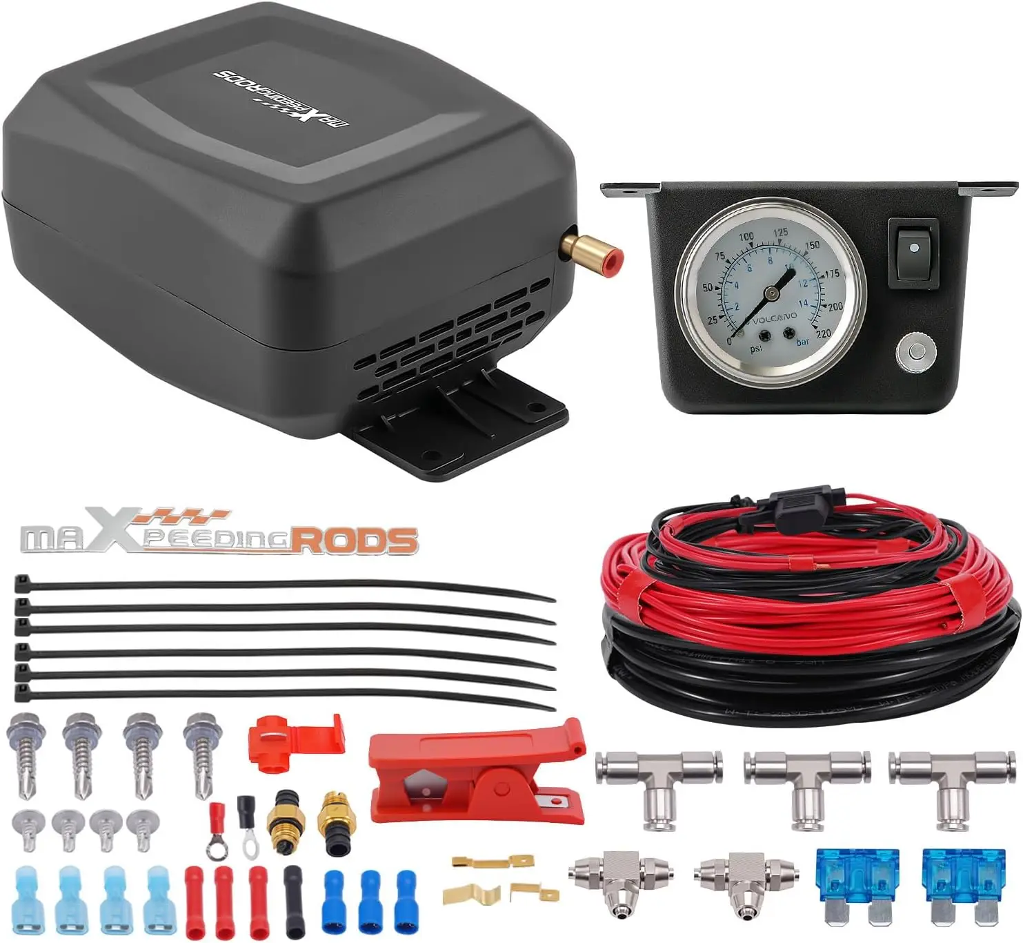 

Universal On-Board Air Compressor System for Trucks & Vans with Gauge & Fittings