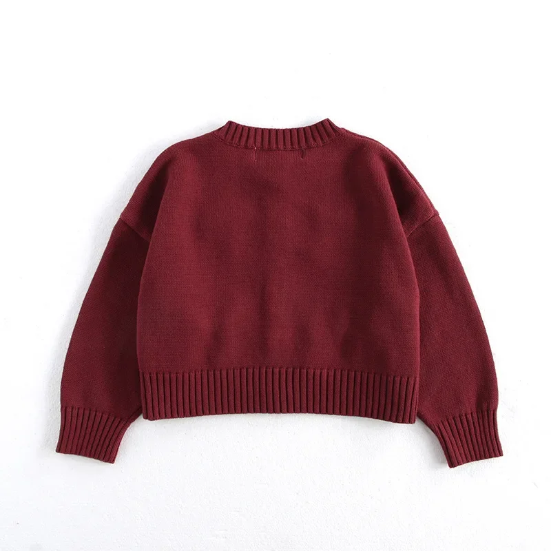 MILANCEL 2024 Autumn Children\'s Sweater 2-7Y Long Sleeve Red Sweater Jacket for Girls Korean Style Kid\'s Knitted Cardigan Top