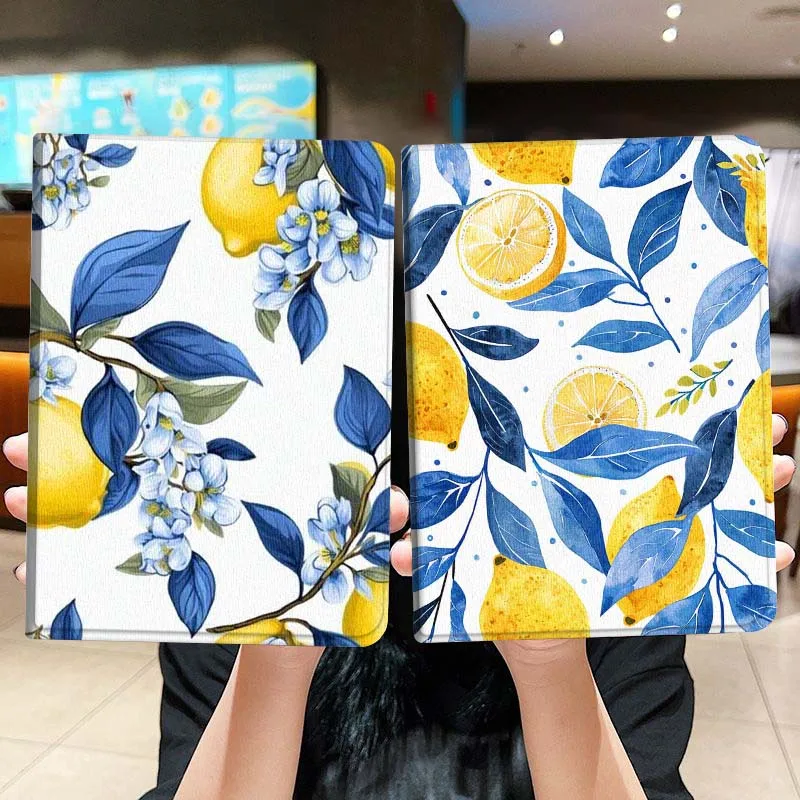 

Yellow Lemon Blue Leaf Gift For iPad Pro Air Mini 2 3 4 5 6 7 6th 7th 10th 11th 10.2 9.7 10.5 11 Foldable Tablet Case