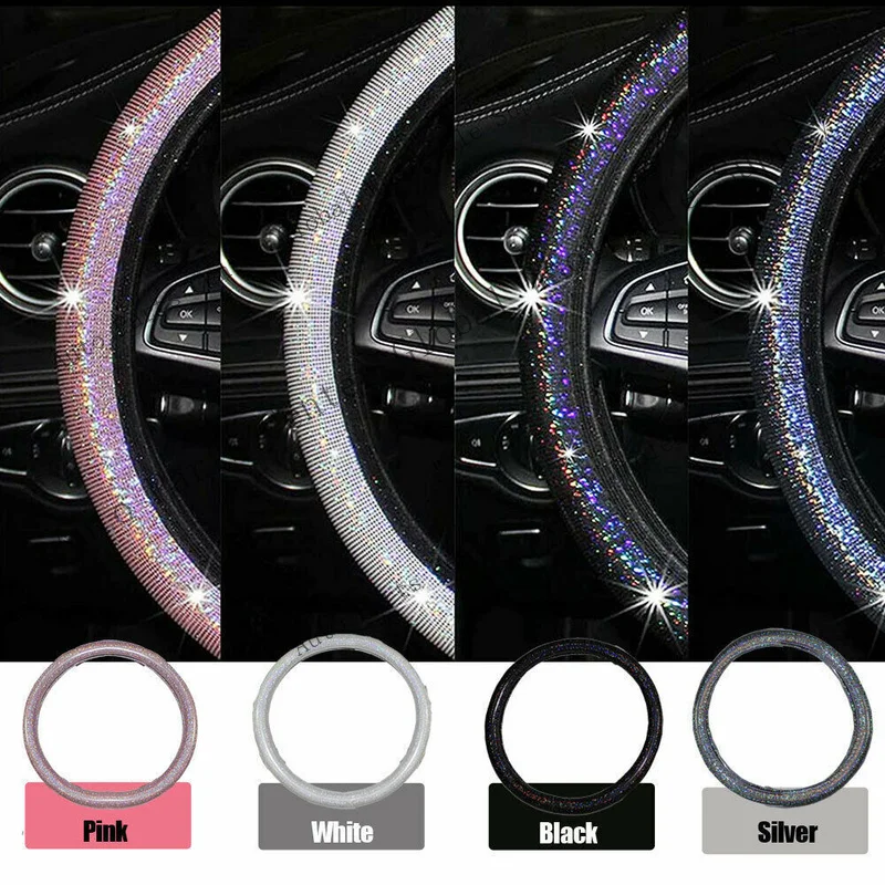 L+ 15,039;,039;/38cm Car Interior Accessories PU Leather Bling Shining Steering Wheel Cover 4