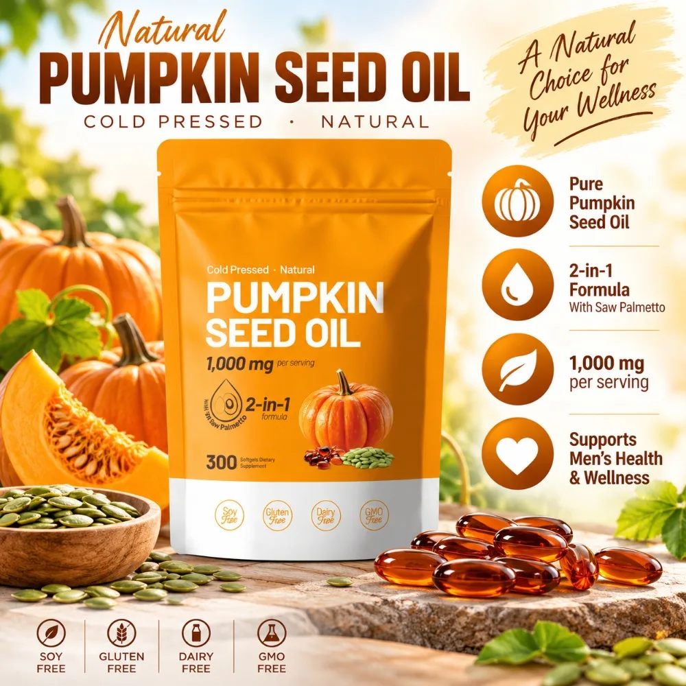 Pumpkin Seed Oil Capsules Cold Pressed Pure Virgin Oil Essential Fatty Acids Phytosterols 300 Softgels Supports Hair Non GMO