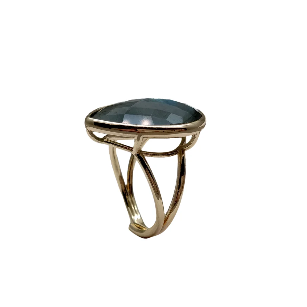 5 PCS 20x24mm faceted teardrop Natural Labradorite 18k Gold Plated Ring
