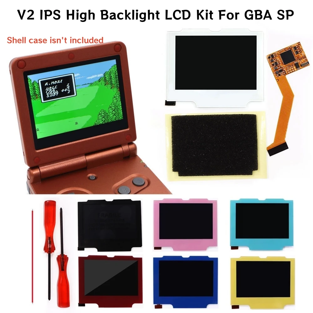 

V2 IPS Backlight LCD Display 10 Levels of Brightness 3.2 Inches LCD Screen Kit+Pre-cut Shell For Game Boy Advance SP Console