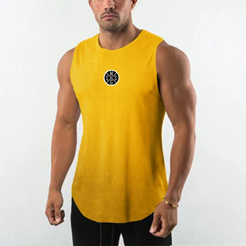 

2023 Hot Style Men's Fitness Sleeveless Breathable Casual Tank Tops Summer Absorb Sweat Mesh Quick Dry Thin Cool Gym Clothing