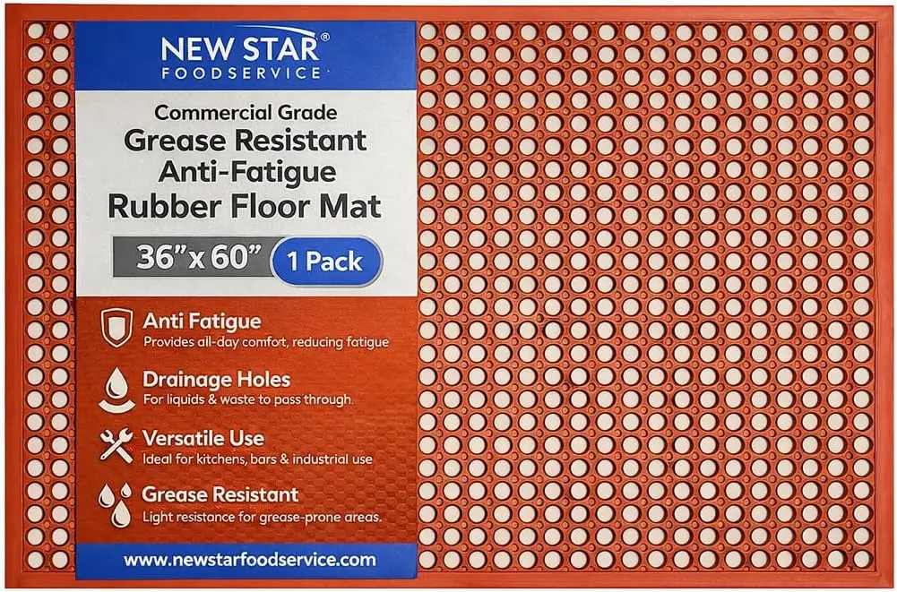

Commercial Grade Anti-Fatigue Rubber Floor Mat, 36"x60" Grease Resistant for Kitchen & Restaurant, Red