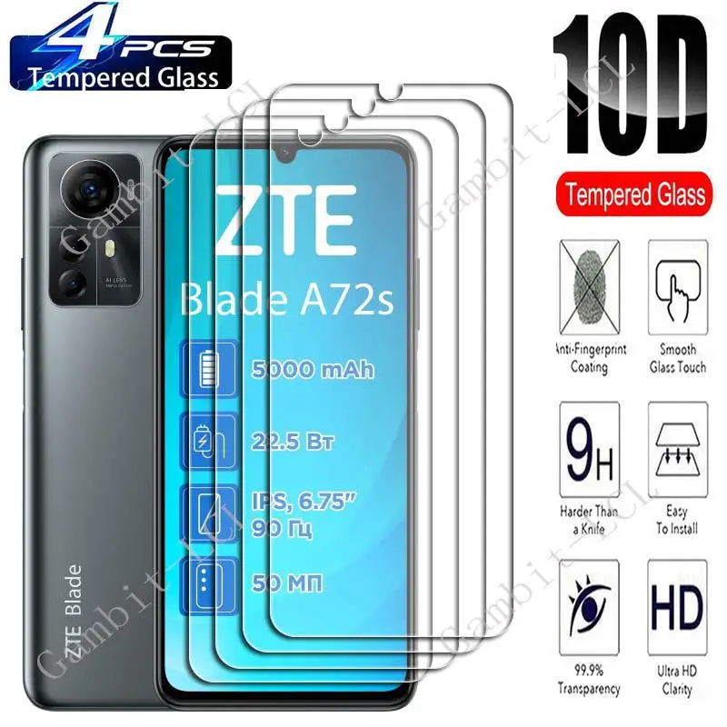 4PCS For ZTE Blade A72s 6.75 Screen Protective Tempered Glass ZTEBladeA72s BladeA72s V41 Smart Optus X Max Protection Cover Film