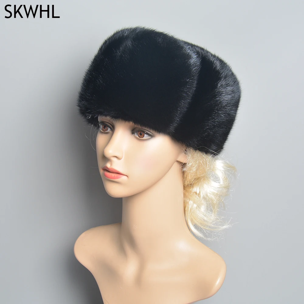 

Mink Fur Cap Unisex Luxury Winter 100% Whole Marten Hair Genuine Mink Fur Bomber Hats Thick Ear Warm Brown/Black Gorras Hombre