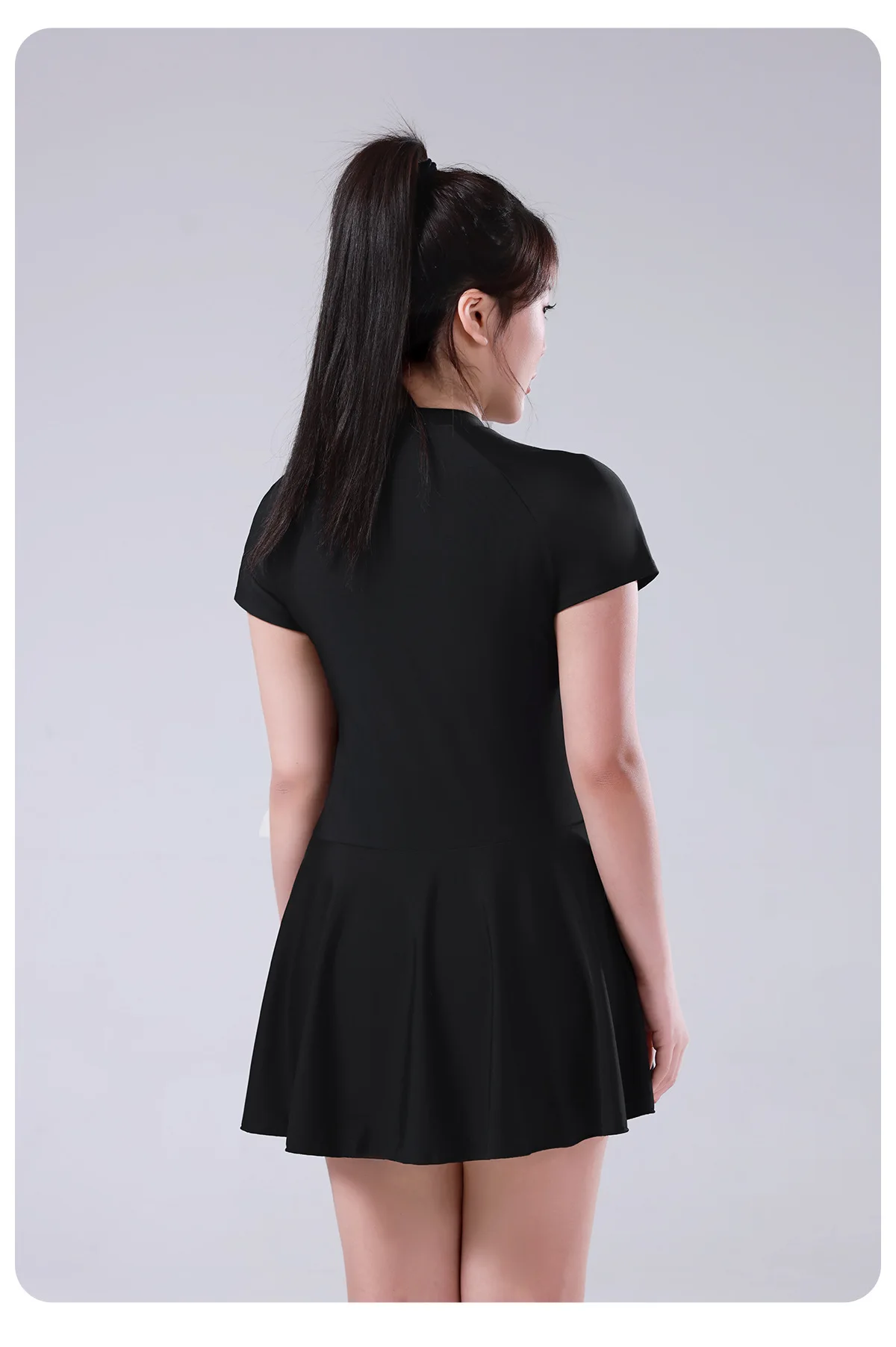 Women One Piece Short Sleeve Quick-Drying Spandex Beach Swim Skirt Plus Size Front Zip Professional WaterProof Bathing SwimWear