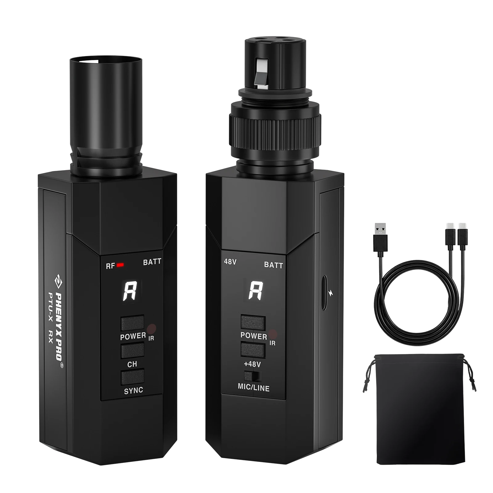 Phenyx Pro PTU-X Plug-in XLR bezprzewodowy nadajnik-odbiornik, adapter mikrofonowy XLR przewodowo-bezprzewodowy, 16 częstotliwości UHF