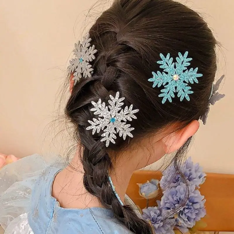 2pcs Winter new Frozen snowflake hairpin children's hair clip Elsa princess hair accessory girl side BB clip