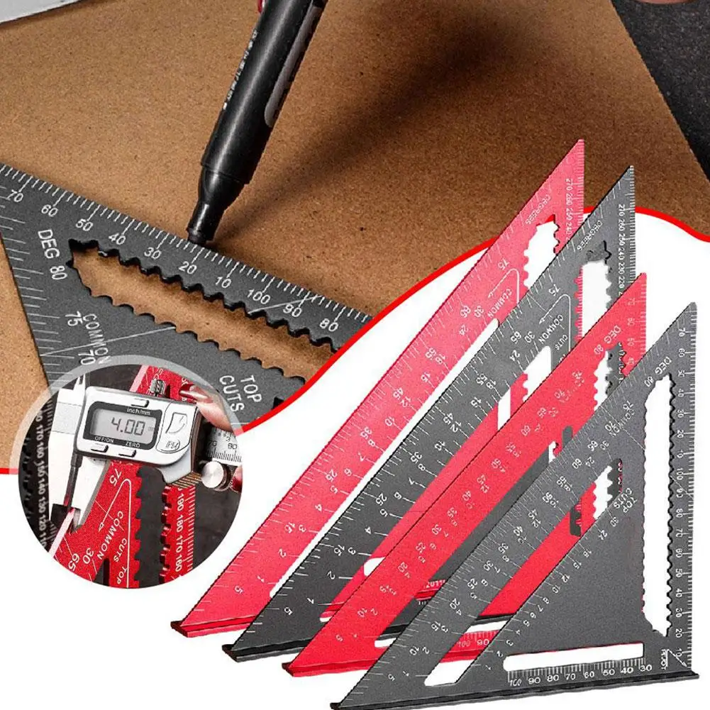Hochpräzises Dreieckslineal aus Aluminiumlegierung für die Holzbearbeitung, metrischer Zoll-Doppelskala-Winkelmesser für die Layoutmessung