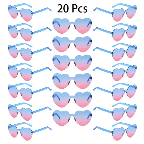 20 Uds. Gafas de sol con forma de corazón para mujer, gafas de sol Rave multicolores con gradiente sin montura a la moda, bonitas gafas de sol para decoración para vacaciones en la playa