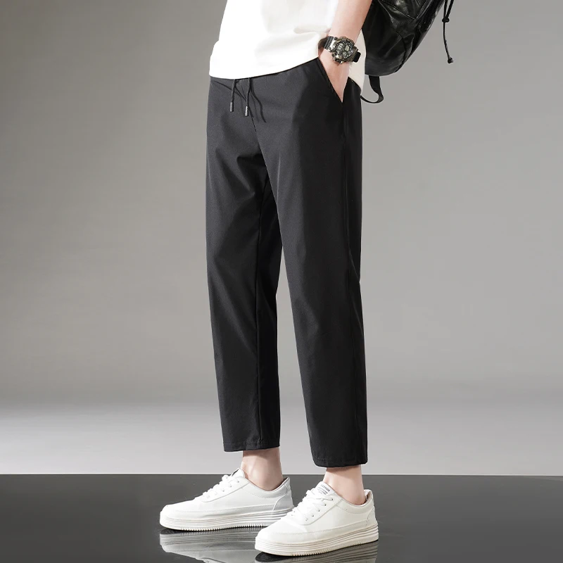Summer Men's Casual Pants 2024 New Breathable Jogging Fitness Ice Silk Sports Pants Simple Solid Color Straight Leg Pants