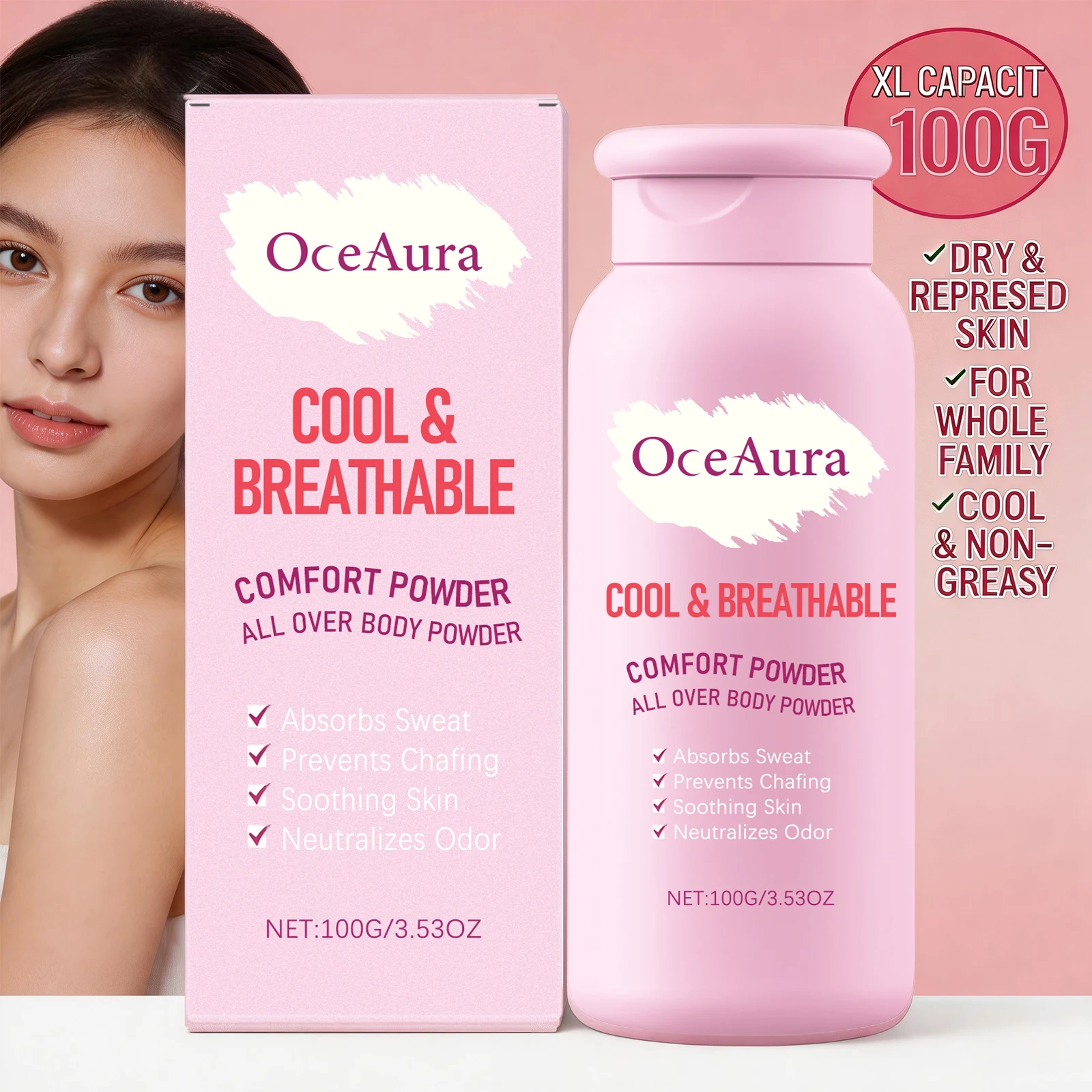Talcum Powder All over Body Powder Sweat Absorbing Cooling Comfort Non Greasy Lightweight Moisture-Wicking Drying Body Powder