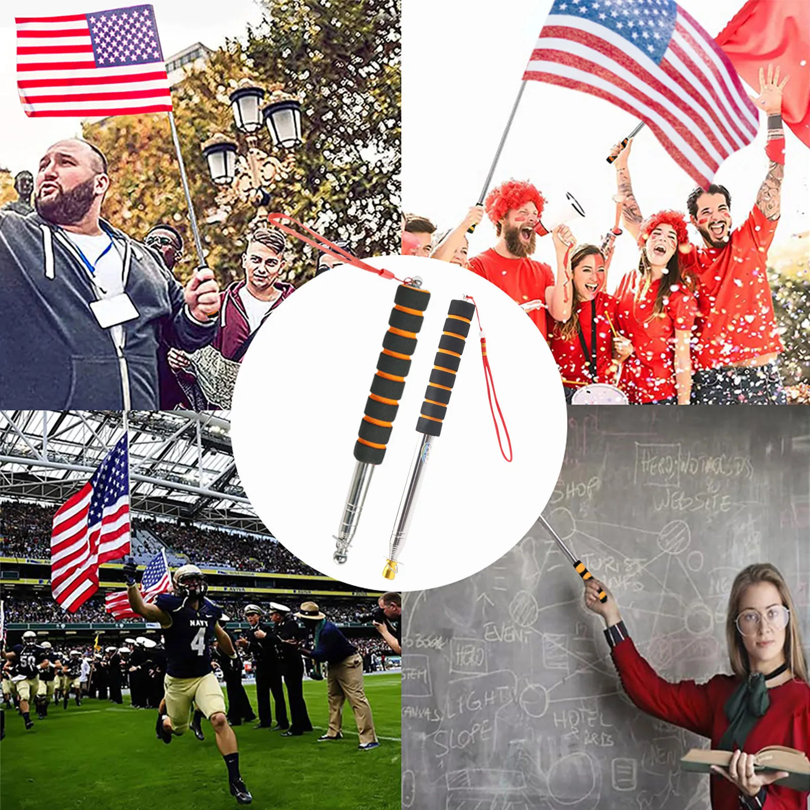 Sturdy Flag Pole Easy To Carry Telescopic Flagpole Non-Slip Handle Portable Handheld Flag Pole Teaching Pointer Stick