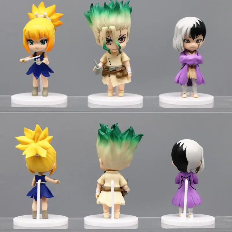 6Pcs/Set Anime Q Version Dr.stone Figures Model 10cm Ishigami Senkuu Amber Standing Posture Doll Ornaments Toys Gifts For Kids