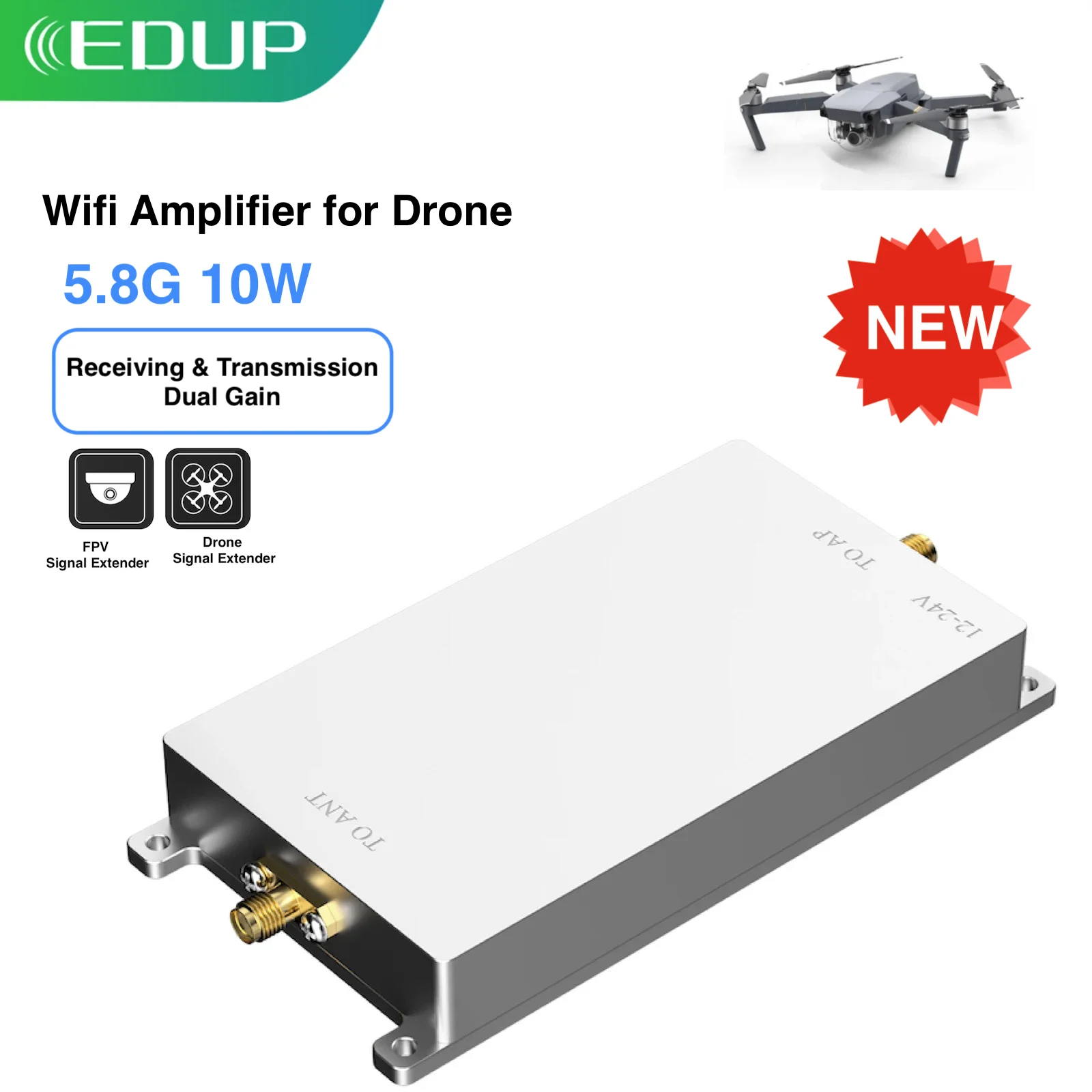 EDUP 10W Drone Signal Amplifier Bidirectional 5.8Ghz WiFi Booster Full Wireless WiFi Signal Repeater for Drone UAV Extender