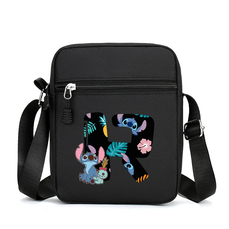 만화 스티치 메신저 백 A-Z 알파벳 소녀 옥스포드 천 야외 스포츠 휴대폰 가방 소년 핸드백 애니메이션 귀여운 숄더백