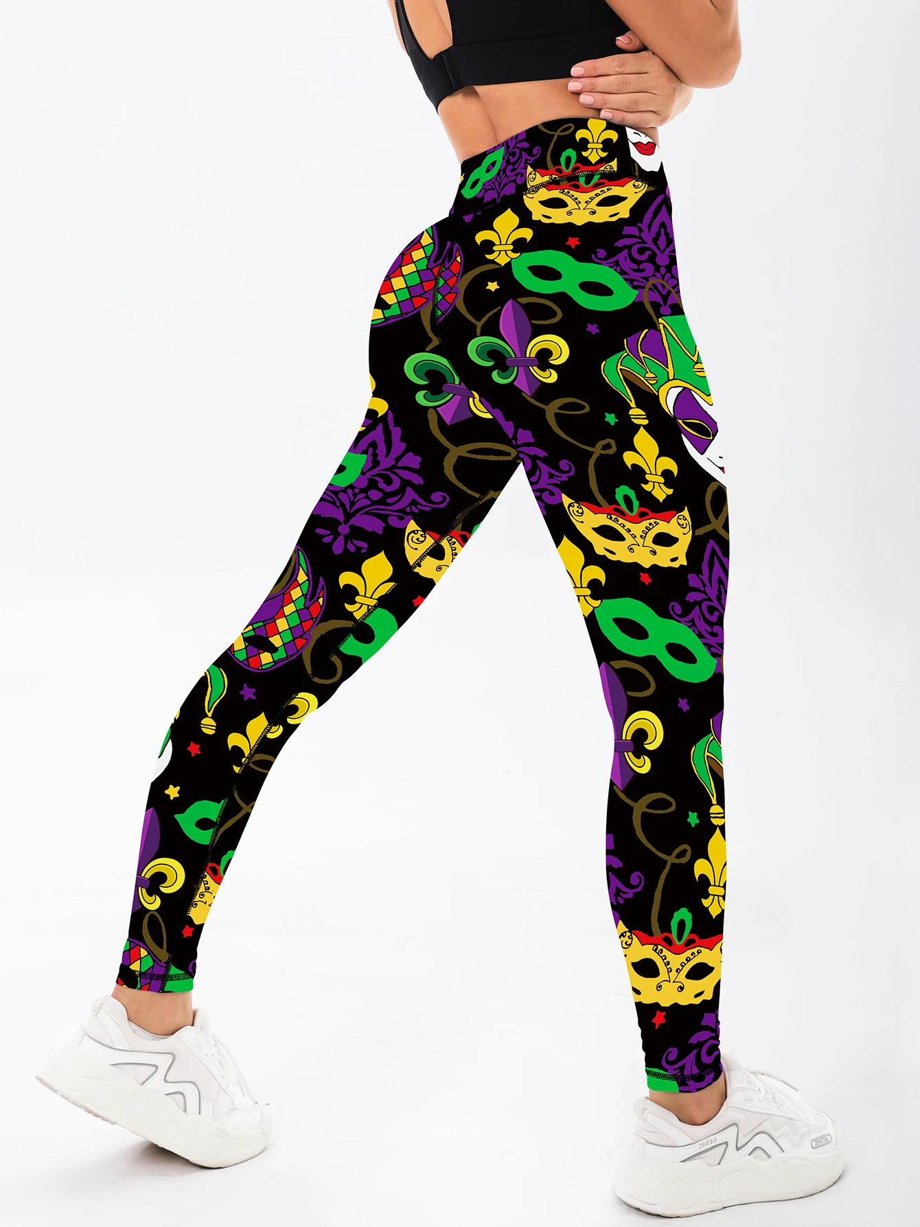 

Women's Psychedelic Mask Print High-Waisted Yoga Pants Funny Face Comedy Workout Leggings for Gym & Fitness