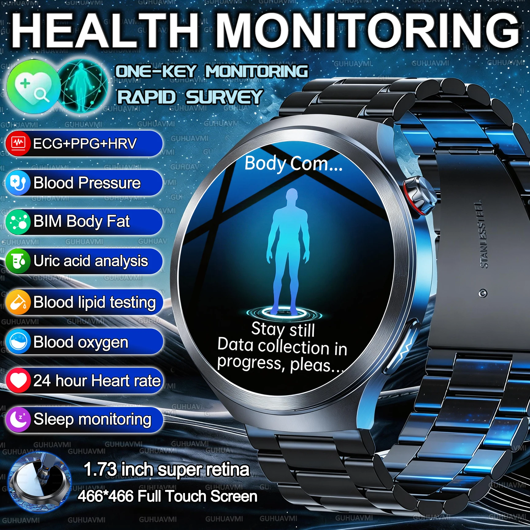 

Новые умные часы 2026 года с точным измерением жира в организме, уровня кислорода в крови, АД, ЭКГ+ППГ, липидов крови, мочевой кислоты, функцией звонков по Bluetooth, сапфировым экраном 1,73 дюйма