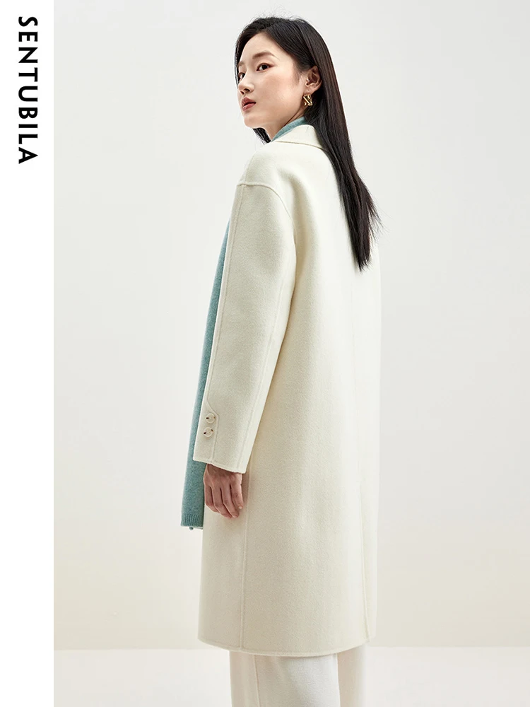 معطف شتوي طويل من الصوف 100% من Sentubila للنساء ملابس خارجية 2024 معطف كوري أنيق بياقة مدببة مزدوج الجوانب W44O56471X #4
