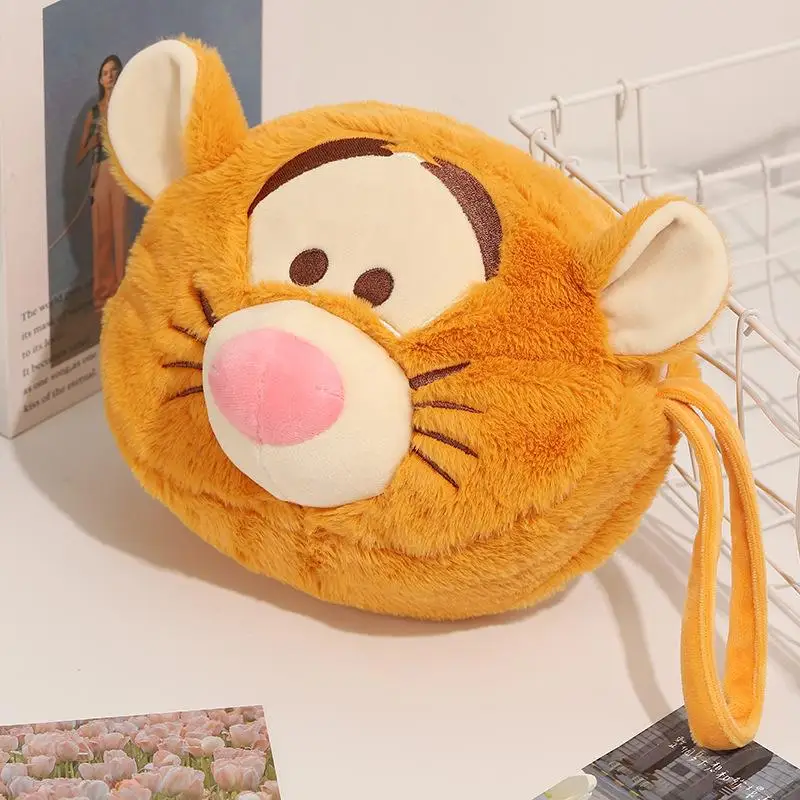 Disney Winnie The Pooh Tiger Lotso Cute Plush Coin Purse with Reversible Flip Storage Bag Plus Pencil Case Cartoon Toy Kids Gift