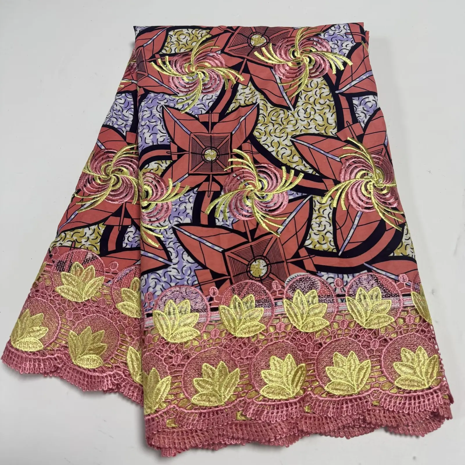 

2025 Горячая популярная восковая кружевная ткань Анкара, 6 ярдов, африканская, нигерийская, 100% хлопок, ткань с восковым принтом, гипюровое кружево с воском Z5-1018-1