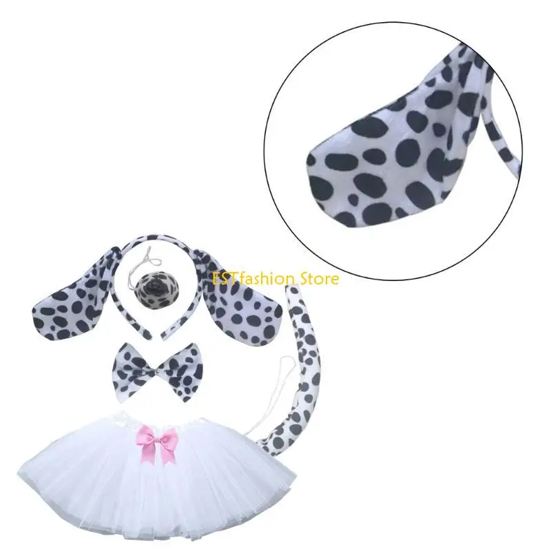 Y5GC 4/5 Pcs Dog Costumes for Girls Boys Cosplay Dog Ears Headband Tail Bow Tutu Tail Animal Fancy Costume Accessories