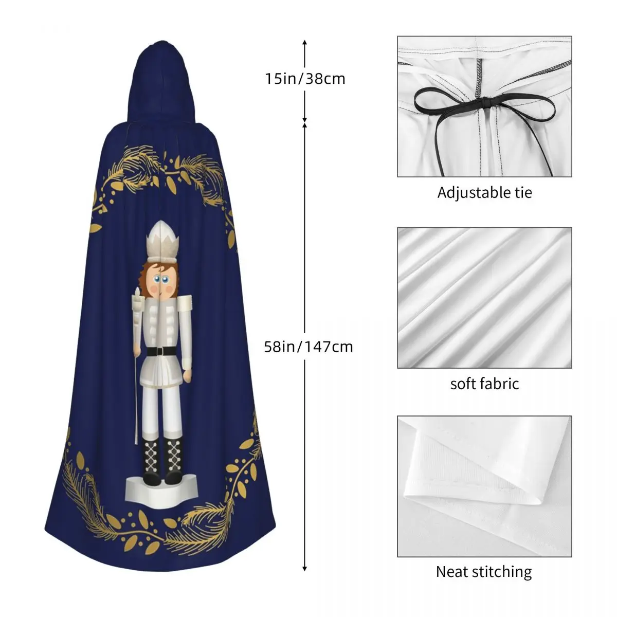クリスマスの日 クリスマスくるみ割り人形 ロングフード付きマント 魔女 中世コスチューム コスプレケープ ハロウィンコート 大人用 ユニセックス