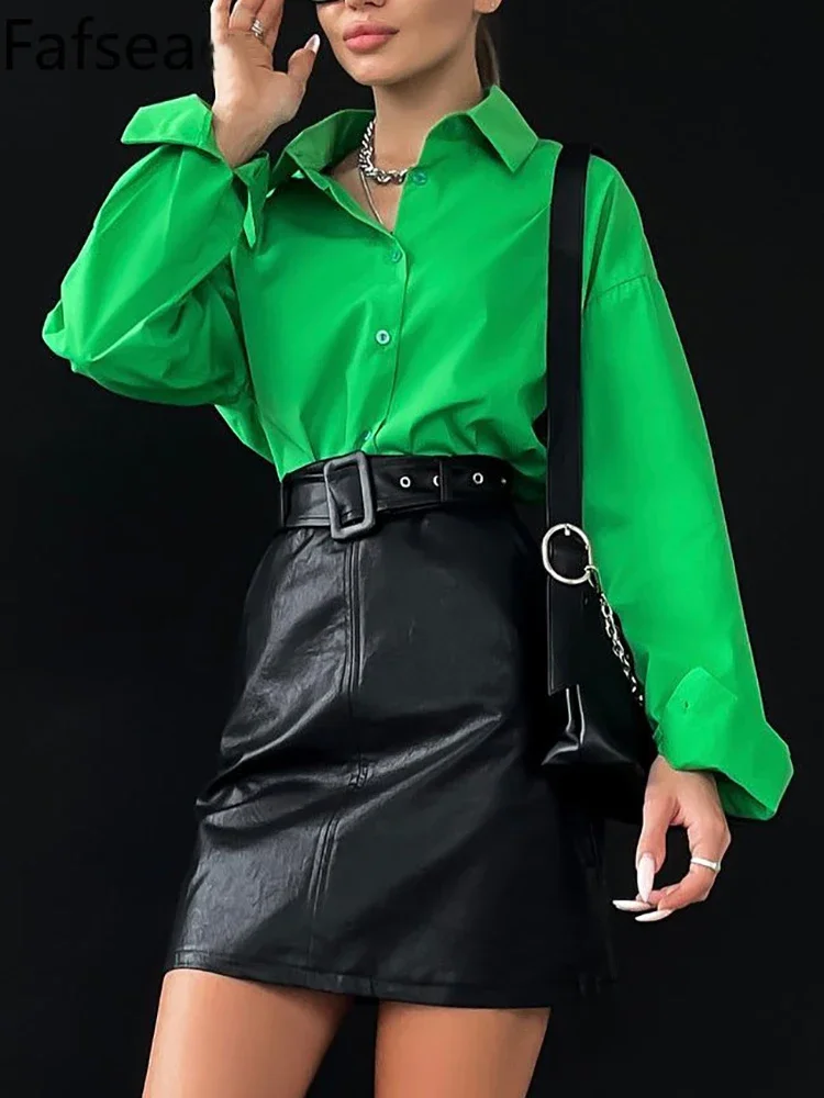 Women\'s Shirt Beautiful Cotton Oversized Candy Colors Shirts & Blouses Long SleevesSolid Green Blouses for Women Fashion 2024