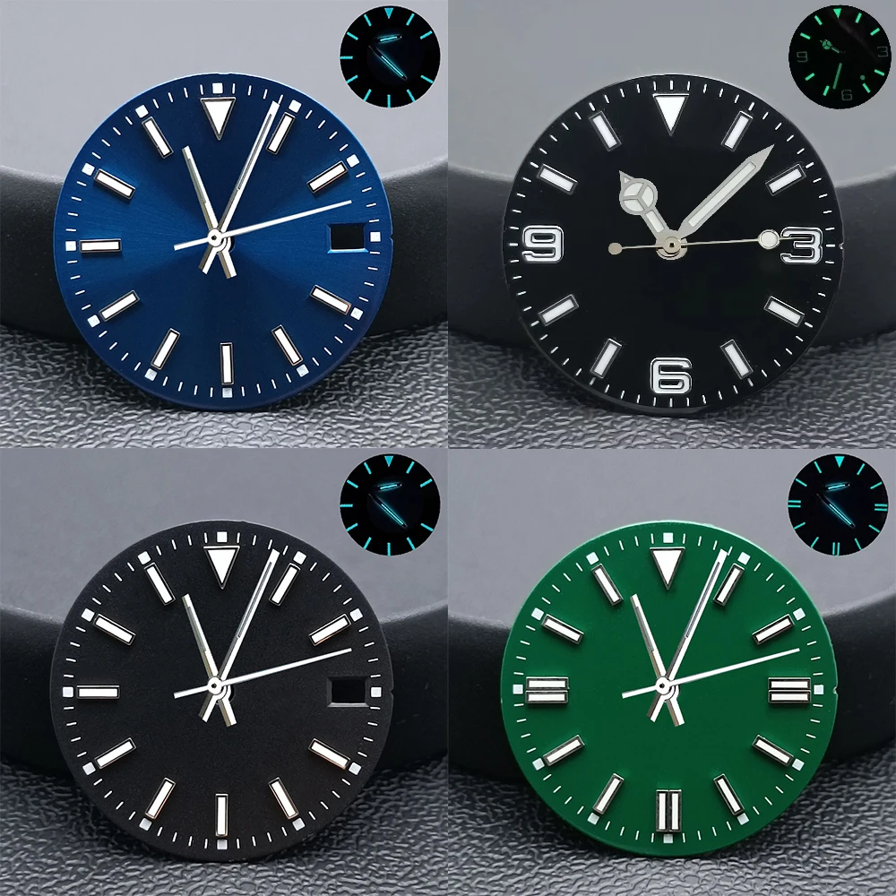 

28.5 diameter single/no calendar watch with blue-green luminous dial and hands fit for NH35/2815/2836 movement watch accessories