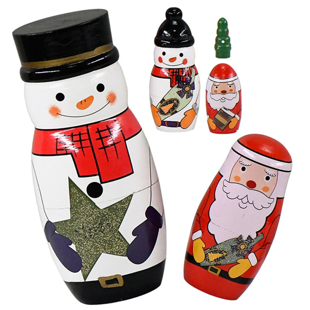 

1 set Wooden Russian Stacking Christmas Snowman naments H crafted Decorative Toys Bright Colors Safe For Kids Xmas Favors