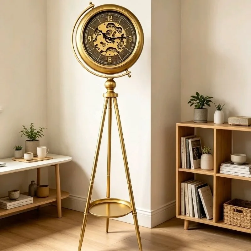 Retro Floor Clocks European Large Three-legged Floor Clocks Metal Luxurious Silent Watches Hotel Art Decoration Accessories