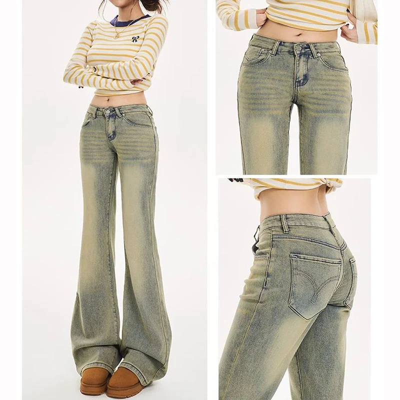 

Горячая распродажа: Женские комфортные джинсы прямого кроя, однотонные тонкие расклешенные брюки, корейская мода, джинсы с низкой посадкой для девушек