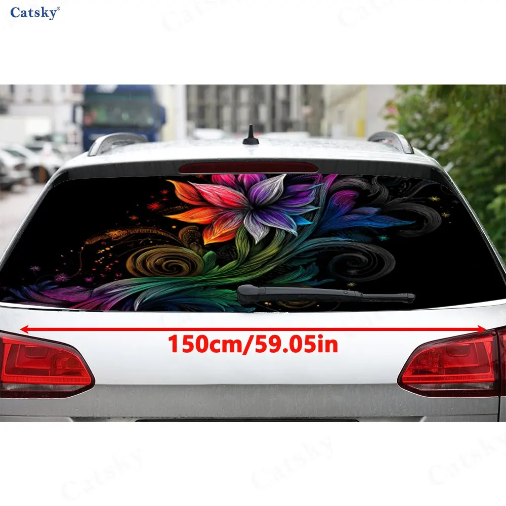 Neon Glowing Fantasy Flower PVC Perforated Car Vinyl Wrap, Durable Car Rear Windshield Sticker, Waterproof Car Rear Window Decal